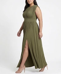 Taylor Plus Ruched Crewneck Maxi Dress