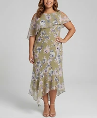 Taylor Plus Chiffon Printed Scoop Neck Dress