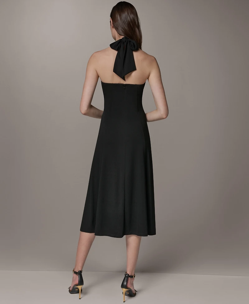 Donna Karan New York Women's Sleeveless Halter Midi with Contour Hardware Dress