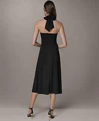 Donna Karan New York Women's Sleeveless Halter Midi with Contour Hardware Dress