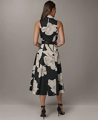 Donna Karan New York Women's Sleeveless Floral Collared Midi Shirtdress