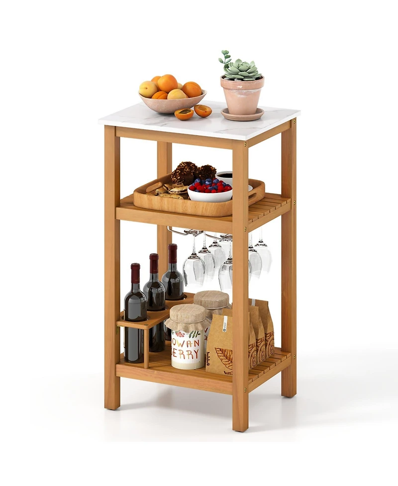 Slickblue Outdoor Patio Storage Cabinet Acacia Wood Bar Table Cabinet