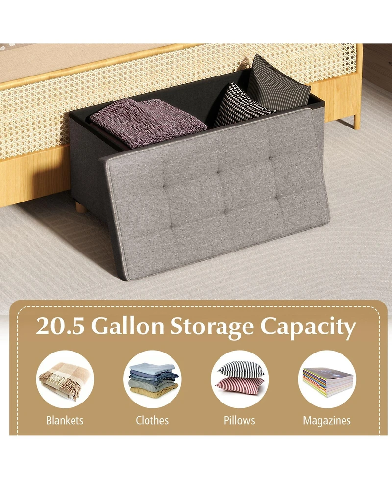 Slickblue Upholstered Ottoman Bench with Tray and Wood Legs Storage