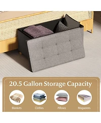 Slickblue Upholstered Ottoman Bench with Tray and Wood Legs Storage