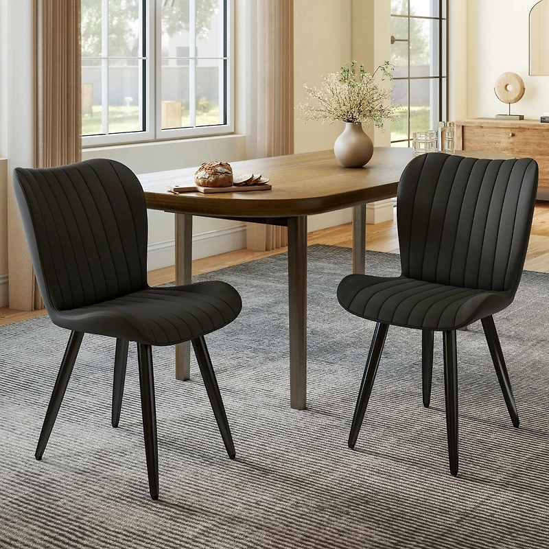 Streamdale Furniture 4 Modern Pu Leather Dining Chairs with Metal Legs