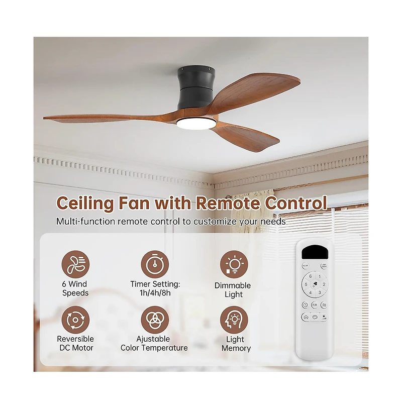 Sofucor 48-inch Modern 3-Blade Ceiling Fan with Light and Remote Control