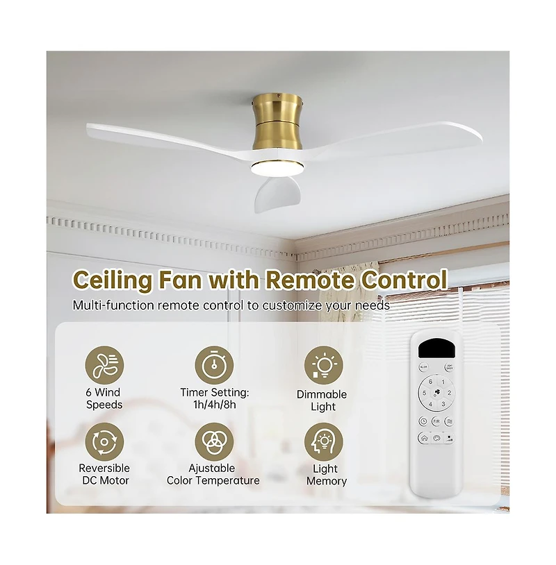 Sofucor 48-inch Modern 3-Blade Ceiling Fan with Light and Remote Control