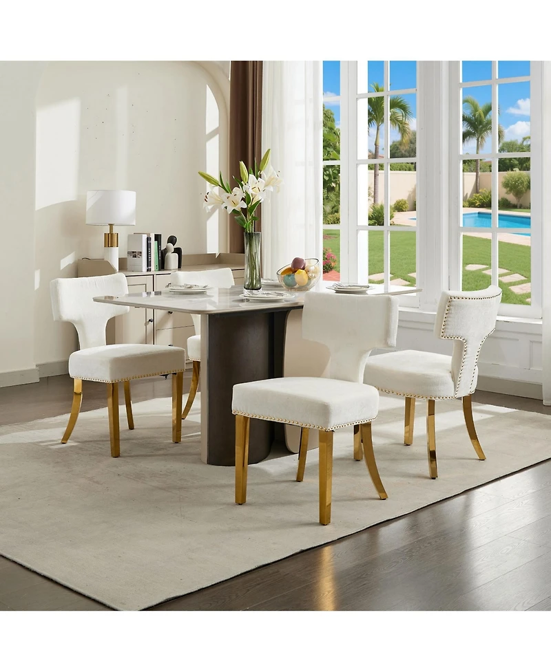 Clihome Mid Century Modern Dining Chairs Set of 2, Farmhouse Chenille Fabric Upholstered Curved Backrest