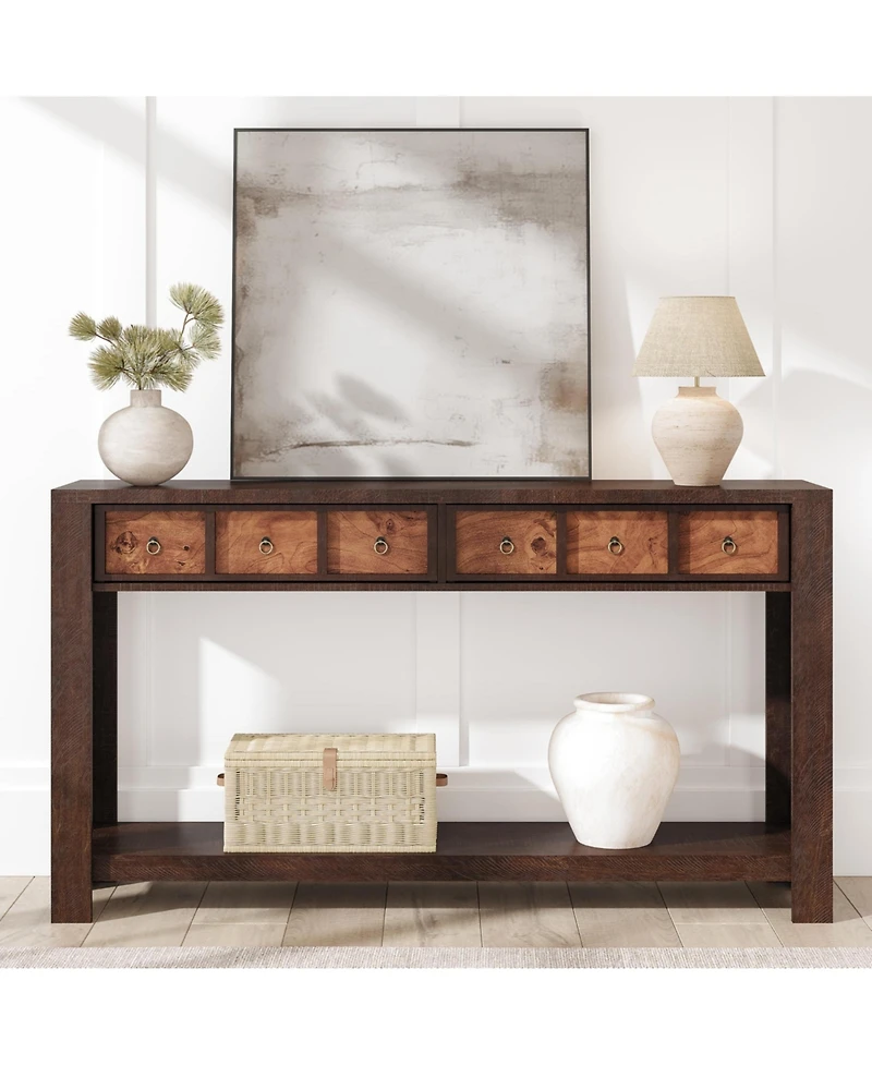 homfan Console Table with 2 Drawers and Open Shelf, Farmhouse Entryway Sofa for Hallway, Living Room, or Behind Couch