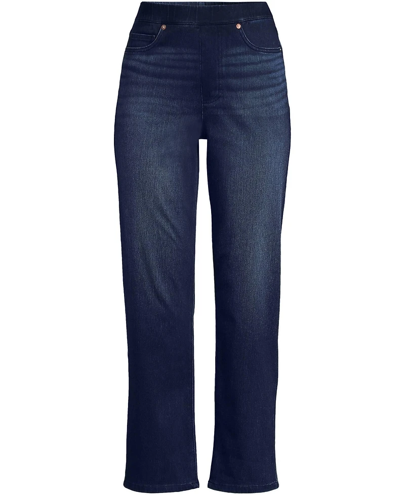 Lands' End Women's Starfish High Rise Knit Denim Straight Crop Jeans