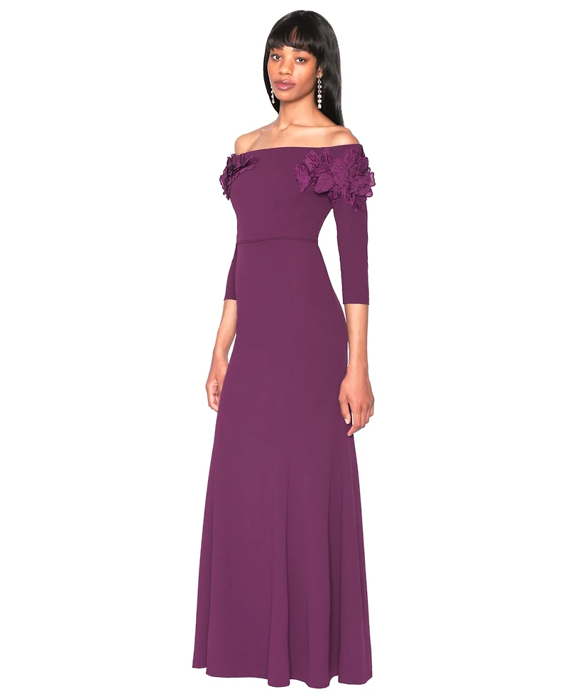 White Tie by Shani Women's Off-The-Shoulder Floral Applique Ball Gown