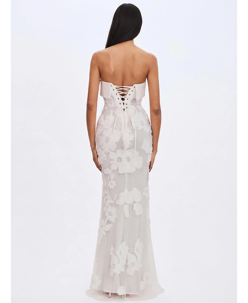 Miss Circle Women's Raphaela White Floral Strapless Mermaid Wedding Dress