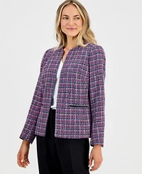 Kasper Womens Tweed Open Front Long Sleeve Jacket