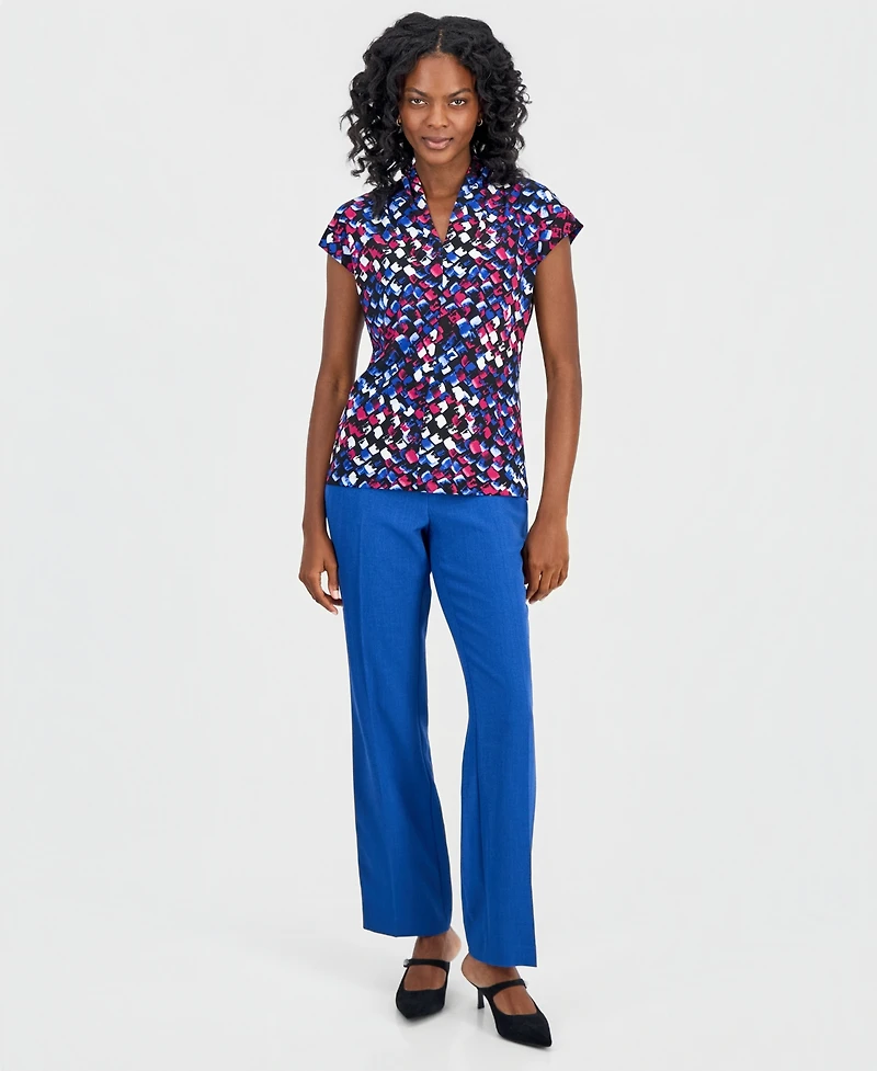 Kasper Women's Printed V-Neck Short-Sleeve Top