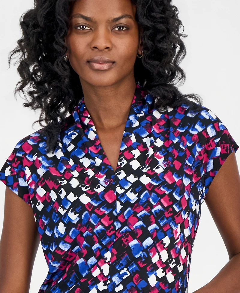 Kasper Women's Printed V-Neck Short-Sleeve Top