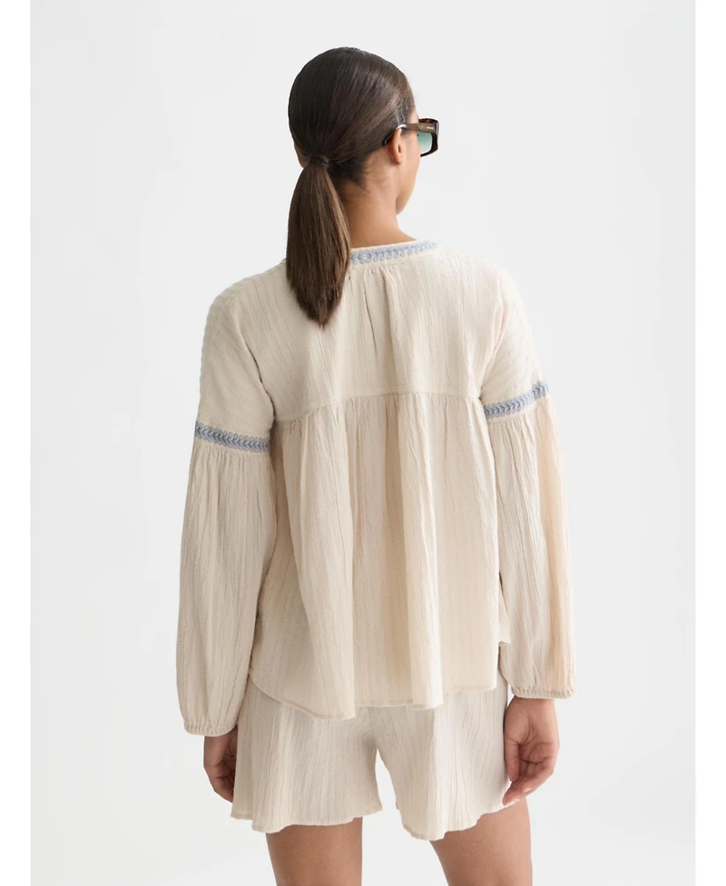 Scotch & Soda Women's Cotton Crepe Blouse with Embroidered Top