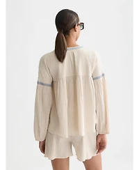 Scotch & Soda Women's Cotton Crepe Blouse with Embroidered Top