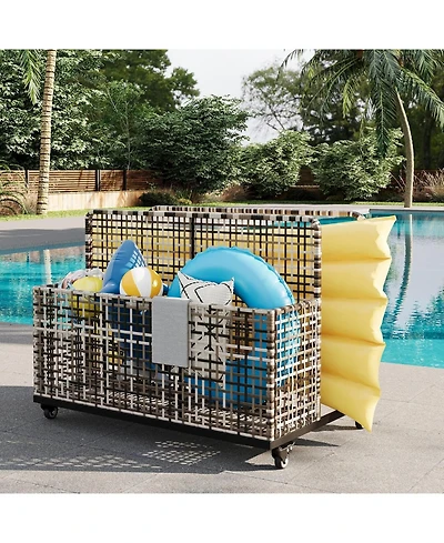 gaomon Outdoor Storage Organizer with Rolling Wheels, Wicker Rattan Pool Caddy and Toy Basket - All-Weather Pe for Poolside, Patio Deck