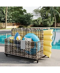 gaomon Outdoor Storage Organizer with Rolling Wheels, Wicker Rattan Pool Caddy and Toy Basket - All-Weather Pe for Poolside, Patio Deck