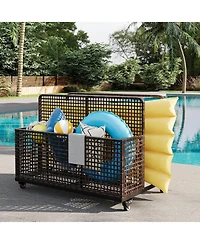 gaomon Outdoor Storage Organizer with Rolling Wheels, Wicker Rattan Pool Caddy and Toy Basket - All-Weather Pe for Poolside, Patio Deck