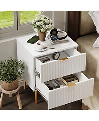 homfan 1Piece/2Piece Modern Fluted Nightstands, Built-in Usb Charging Station and Power Outlets, 2 Drawers, Gold and Wood Accents for Bedroom