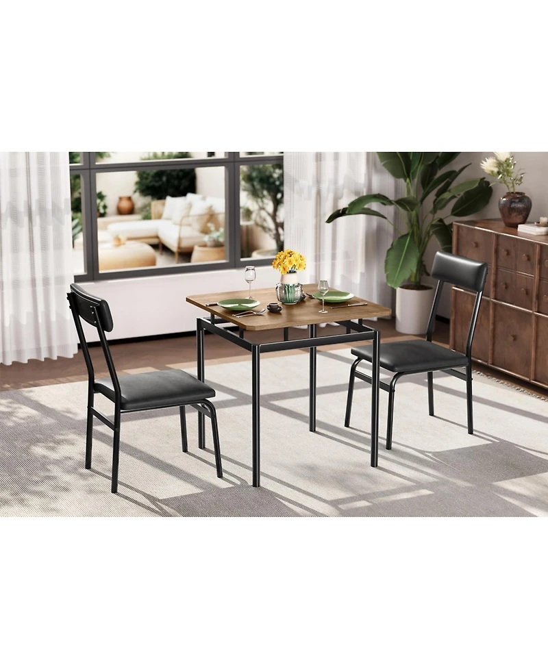 gaomon 3 Piece Dining Table Set for 2, Space Saving Modern Industrial Kitchen with 2 Pu Upholstered Chairs, Sturdy Metal Frame Wood