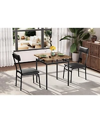 gaomon 3 Piece Dining Table Set for 2, Space Saving Modern Industrial Kitchen with 2 Pu Upholstered Chairs, Sturdy Metal Frame Wood