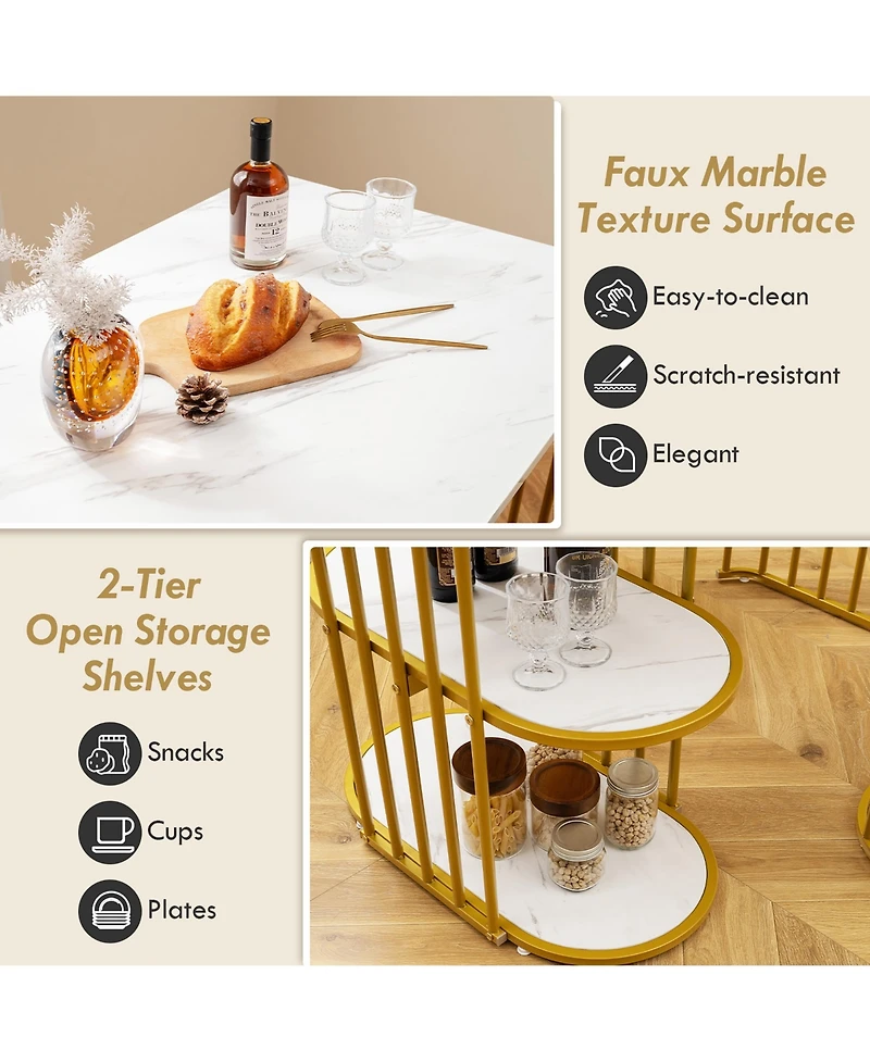 Gymax 3 Piece Dining Table Set with 2 Stools, 2-tier Storage Shelf Upholstered Seat