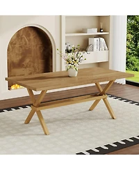 Rainsken 71" 35.4" Dining Table for 6-8 People - Mdf Splicing Desktop, X-Shaped Metal Frame, Dining Table with Storage Shelves for Dining Room