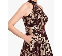 Betsy & Adam Women's Foil Halter Neck Gown