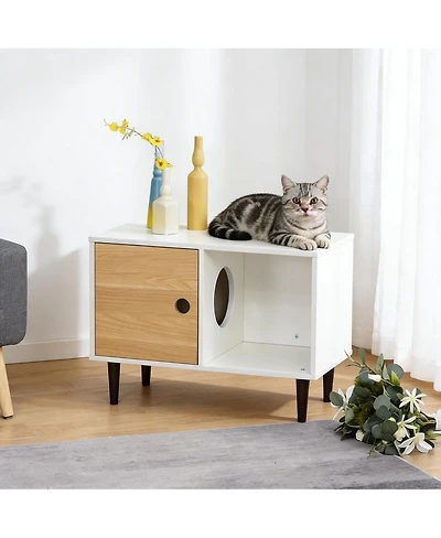 6thdruple Elevated Wooden Cat House, Modern White Pet Condo with Cushion and Airy Access Holes