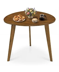 Gymax Triangle Dining Table Farmhouse Kitchen Table w/ Solid Rubber Wood Legs