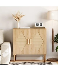 gaomon Rattan Buffet Cabinet with 2 Doors, Storage Sideboard with Adjustable Shelves for Living Room, Entryway, Dining Room