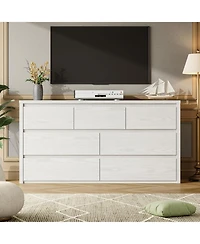 gaomon Rustic Farmhouse 7 Drawer Dresser, Handle-Free Wooden Chest of Drawers with Anti-Tip Design for Bedroom or Living Room