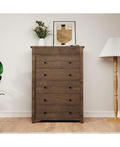 gaomon 5 Drawer Tall Dresser, 31.5 in Wide Modern Fluted Wooden Chest of Drawers