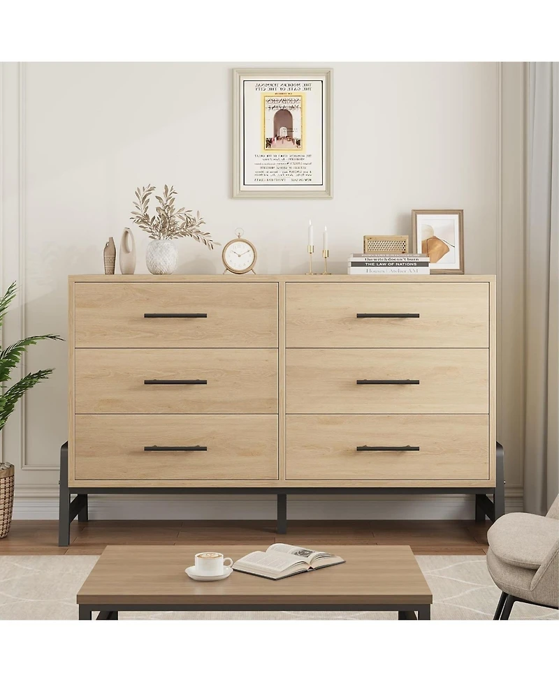 gaomon 6 Drawer Dresser, 52" Wide Wooden Storage Chest for Bedroom, Living Room, Entryway