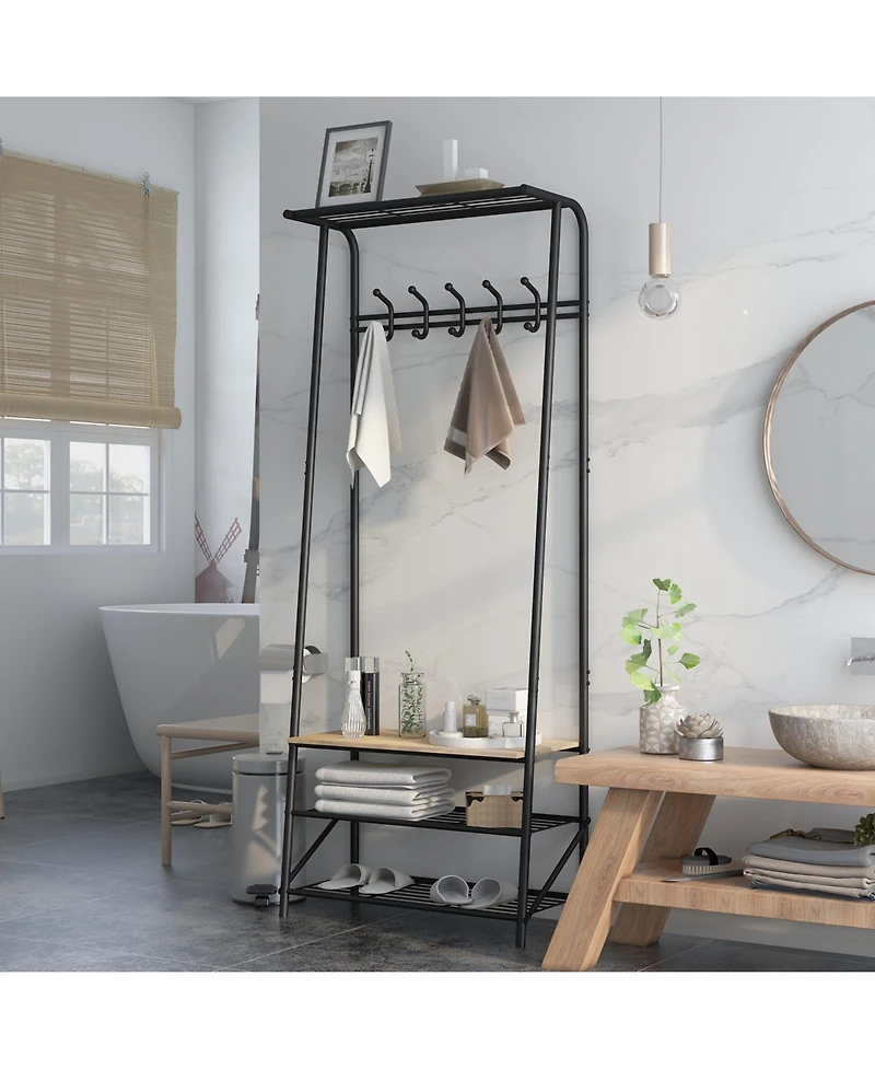 homfan Space-Saving Entryway Hall Tree With Single-Row Hooks and Top Storage Shelf, Sturdy Metal Frame Coat Rack Organizer