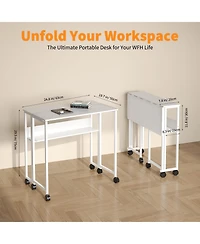 gaomon Folding Desk Small Rolling Desk with Storage Shelf,24.8 Inch Foldable Computer Table with Wheels,Portable Office Desk for Small Space SofaTable