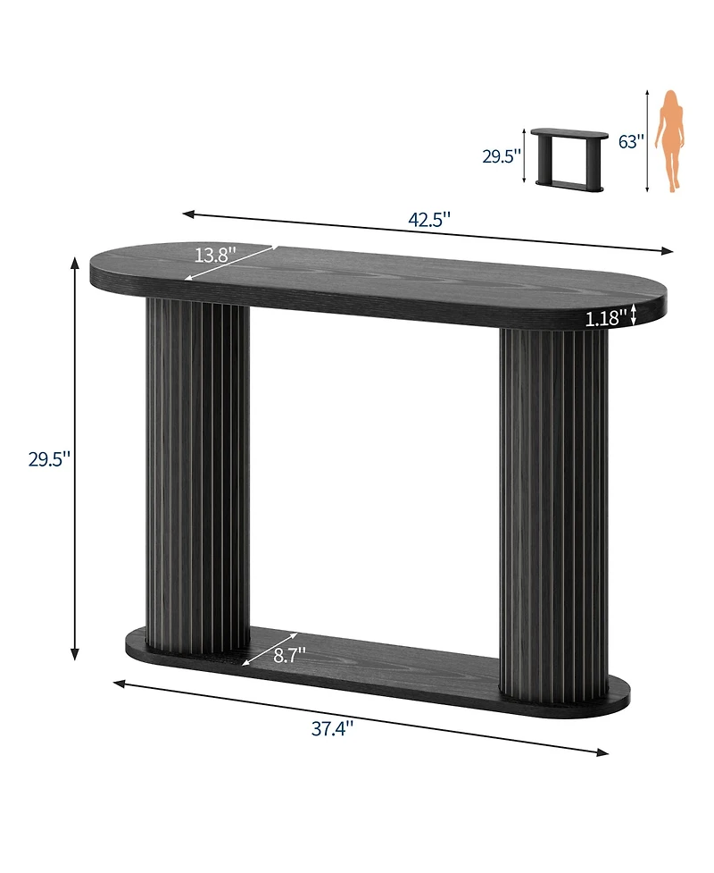 Gaomon Fluted Console Table, 42.5 Inch Narrow Wood Entryway Table with Storage Shelf, Sofa Behind the Couch, for Hallway, Living Room,Foyer