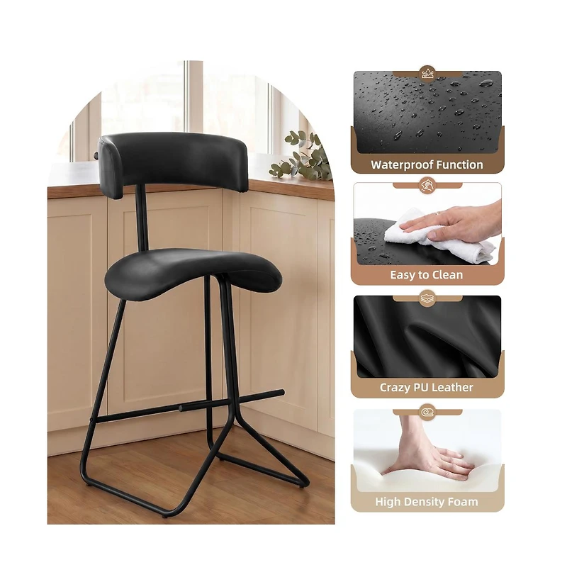 Gaomon 25 Inch Counter Height Bar Stools Set of 2, Modern Faux Leather High Barstools with Back and Metal Leg, Chairs for Kitchen Island