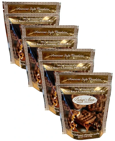 Betsy Ann Chocolates Classic Sea Salt Caramel Pretzels, 4 Pack