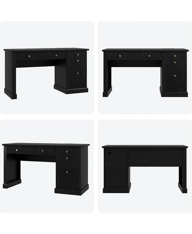 gaomon 54 fluted executive desk with charging station, wooden computer desk with file drawers for home office, study, living room, or bedroom