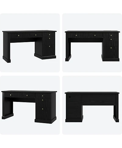gaomon 54 fluted executive desk with charging station, wooden computer desk with file drawers for home office, study, living room, or bedroom