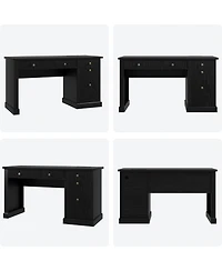 gaomon 54 fluted executive desk with charging station, wooden computer desk with file drawers for home office, study, living room, or bedroom