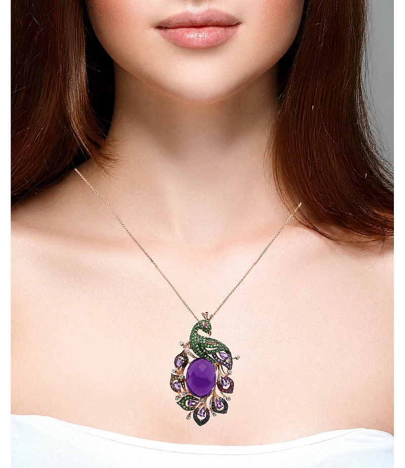 Lali Jewels Multi-Stones (24.52 ct. t.w.) & Diamond (1/5 ct. t.w.) Necklace in 14k Rose Gold