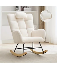 Gaomon Modern Teddy Fabric Rocking Chair, High Back Glider Rocker - Cozy Reading Armchair with Soft Cushion for Living Room, Nursery, Bedroom