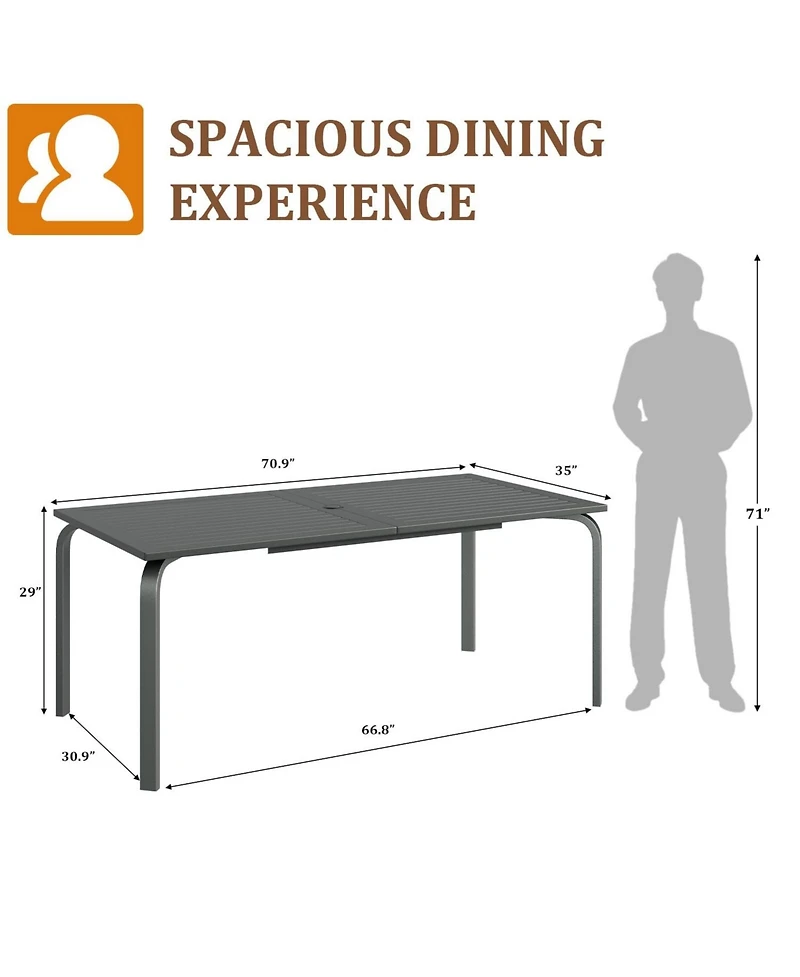 homfan Outdoor Aluminum Patio Dining Table with Slatted Top and 2.0 in. Umbrella Hole, Rectangle Table for Patio and Garden
