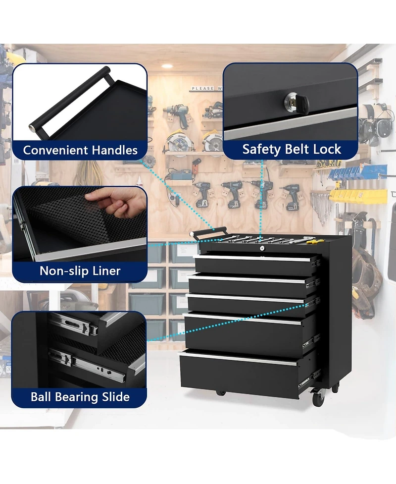 Gaomon 5-Drawer Portable Tool Storage Cart Rolling Tool Chest Cabinet for Garage and Workshop Use