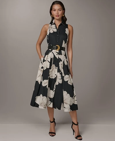 Donna Karan New York Petite Belted Sleeveless Shirt Dress