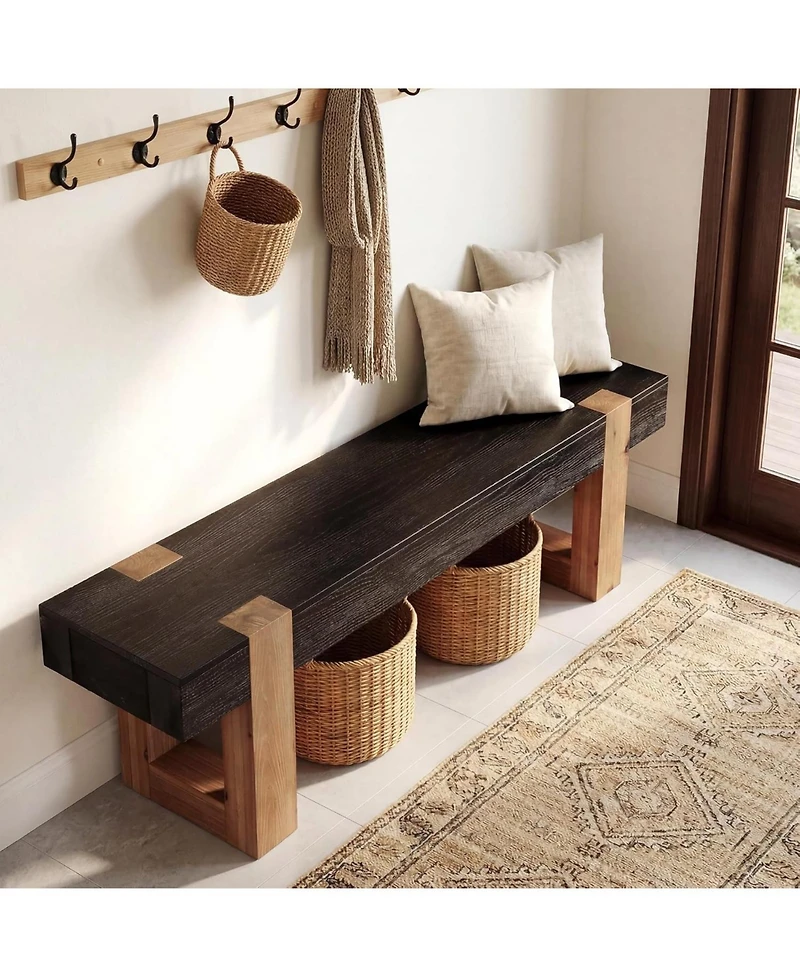 Tribesigns Solid Wood Bench, 55" Farmhouse Wooden Entryway Bench with Sturdy Legs, End of Bed Bench Seats